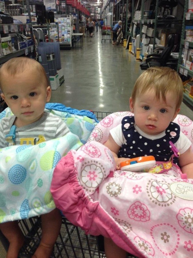 twins in a shopping cart twin milestones