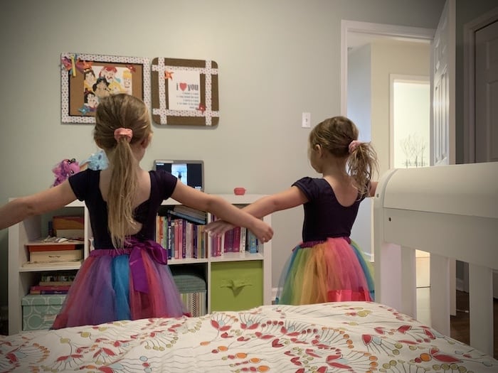 twin girls dance class during a pandemic